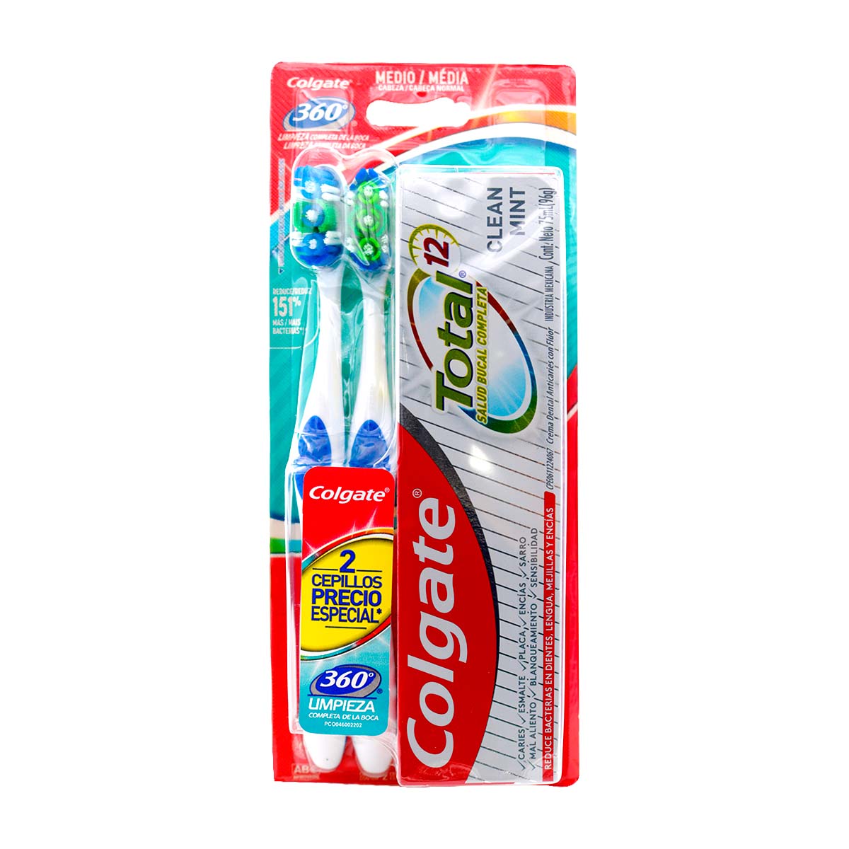 2 CEP.COLGATE 360 TWINPACK+TOT.75 ML MED